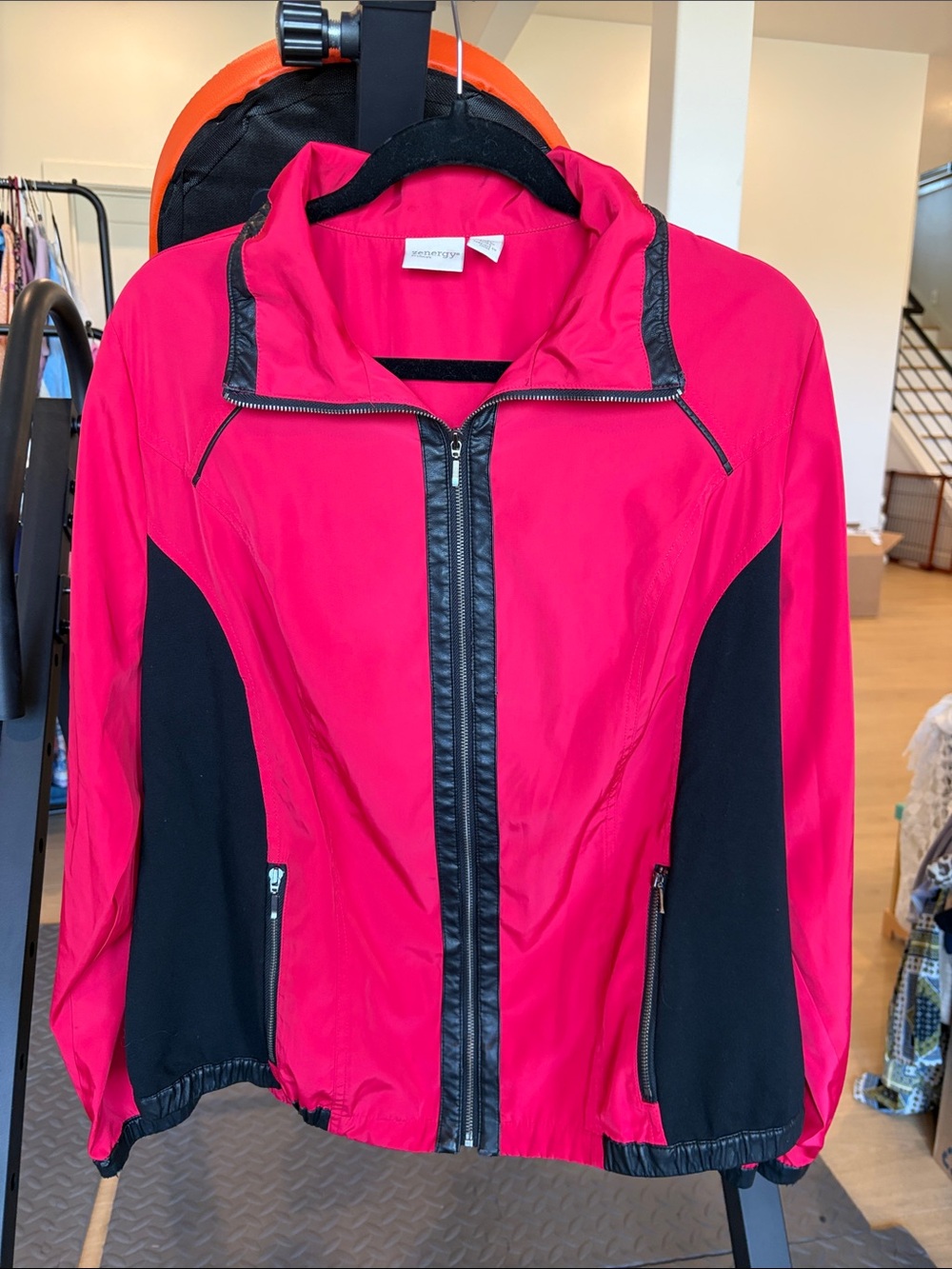 Women’s Pink and Black Zip-Front Bomber Jacket by Thierry